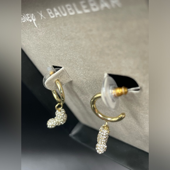 Disney X Baublebar Mickey Mouse Dangle Gold Tone Hoop Rhinestone Earrings 1+” - Picture 5 of 5